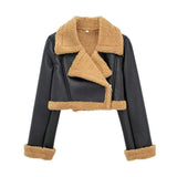 Fongt New Autumn And Winter Double-Sided Locomotive Jacket Jacket Women's Short-Colored Zipper Top