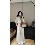 Fongt 2025 Light Luxury A Complete Set Of Female White Thin Shirt Top Small Straight Tube Drag Flooring Casual Pants Set