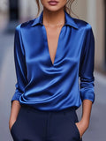 Fongt Autumn Temperament Simple V-Neck Shirt Long-Sleeved Shirt Woman