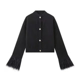 Fongt Women's INS Burst Cuff Hair Spliced Cardigan Sweater