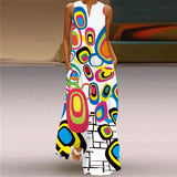 Printed Sleeveless Maxi Dress Women Casual V-neck Robe Dresses Female Plus Size Beach Holiday