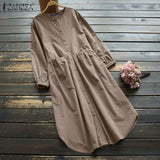 Long Sleeve Sundress ZANZEA Women Spring Long Shirt Dress Elegant O Neck Solid OL Work Vestidos Casual Baggy Dresses