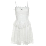 Fongt 2025 New Women's Solid Color Sexy Lace Splicing Design Body-Body Perspective Sling Dress
