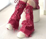 Fongt Hottie Fried Street Wash Denim Leg Set Design Strap Pile Trousers Calves Denim Shorts Cover
