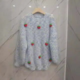 Women's Wear 2024 Autumn And Winter New Lazy Strawberry Decorated Color Pullover Long-Sleeved Knitted Sweater-Outfit