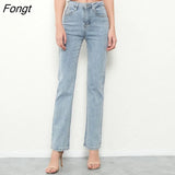 Fashion New Elastic Straight Pencil Jeans Women Vintage Mid Waist Denim Trousers Mujer 2021 Blue Jeans