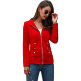 Autumn New Elegant Red Jacket Women Stand Collar Long Sleeve Jackets Zipper Tops Famale Streetwear Basic Short