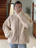 Fongt Women's Autumn And Winter Fashion Colliding Splicing Lead Resin Zipper To Keep Warm Imitation Lamb Jacket