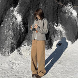 Fongt Color High-Waisted Broad-Legged Casual Pants Women 2025 Autumn And Winter Small Thick Loose Straight Long Trousers