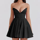 Fongt Summer New Women's Clothing Wrapped In Chest A Word Swing Sexy Short Dress Woman