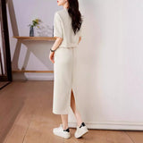 Fongt Sports Casual Lazy Set For Summer 2025 Soft Air Cotton Short Sleeves + Fork Dress