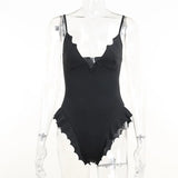 Dark Bat Shape Mall Gothic Bodycon Bodysuits For Women Summer Grunge Sexy Deep V-neck Tops Backless Sleeveless Alt