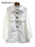 Casual Patchwork Diamonds Shirt For Women Lapel Long Sleeve Straight Button Through Blouse Female Korean