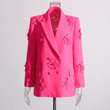 Trend Two-Piece 2025 New Suit Jacket + High-Waisted Micro-Screpe Trousers Three-Dimensional Flower Suit