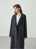 Double Breasted 100% Wool Coat Women Elegant Cashmere Long Winter Coat Female Oversized Vitnage Blend Jacket