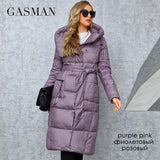 Winter Down Jacket Women Long Classic zipper Belt Design Pocket Hooded Slim Parkas Female Coat