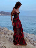 See Through Maxi Dresses for Women 2023 Graphic Printed Women's Loose Dress for Beach Holiday Long Summer Mesh