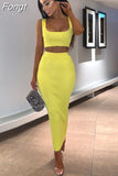 neon ribbed knitted women two piece matching co ord set crop top midi skirt sexy festival party 2023 summer