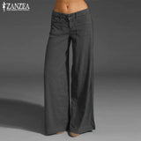 2023 ZANZEA Vintage Elegant Wide Leg Pants Women's Summer Trousers Button Front Zip Turnip Causal Turnip Pantalon 7 703-0-Outfit