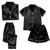 Women's Blue Pajamas Sets Silk Satin Top Pant Long sleeve Solid Button-Down Pyjamas Satin Set Nightgown Ladies Sleepwear-Outfit