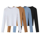Fongt Round Collar Stitching Long Sleeve Bottom Shirt Women Autumn And Winter New Slimming Inside T-Shirt Top