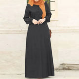 Women Long Sleeve Solid Maxi Sundress Vintage Autumn Denim Blue Dress Casual Buttons Kaftan Vestido Muslim Dress