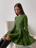 Fongt Round Collar Waist Knitted Dress Women's High-End Ins Windy Folded Sweater Dress