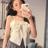 Women Summer Sexy Female Tops Bow Sleeveless All-match Simple Preppy Korean Style Vintage Elegant Soft Harajuku Chic