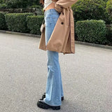 Spring New High-Waisted Micro-Pull Jeans Women's Long Trousers Wide Legs Show Thin High Elastic Bell-Bottoms Floor Pants-Outfit