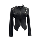 Fongt Shooting Irregular Zipper Collar Short Small Coat With Long Sleeves And Bottom Shirt 2680