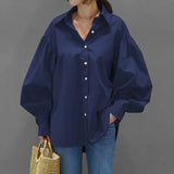 Shirts Casual Lantern Sleeve Turn-down Collar Blouse 2022 VONDA Vintage Solid Tops Female Office Ladies Shirts