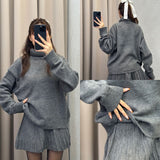Fongt Winter New Solid Color High-Collar Lazy Knitwear Design Skirt Dress Suit