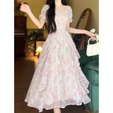 Fongt French Gentle Fairy Floral Collar Dress Women Summer Fat Mm Waist Thin Temperament Elegant Dress