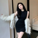Fongt Summer New Sexy White Knitted Dress Female Korean Version Thin Waistless Sleeveless Bottom Bag