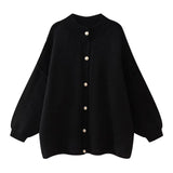 Fongt Women's 24 Years Autumn And Winter New Collar Metal Button Decoration Bat Sleeve Sweater