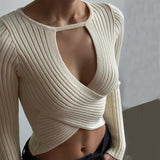Fongt 2023 Hot Style Dress Sexy Hot Girl Hollow Out Knit Thread Long Sleeve Crop