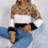 Fongt Orders For Autumn And Winter Casual Coloring Star Hollow Lantern Sleeve Sweater Women's Clothing
