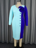 Fongt Collidered Rose Dress Party Banquet V-Neck Long Sleeve Mid-Sleeves Evening Dresses