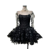 Romantic Sweet Name Of The Golden Party 穩蝩蝶蝶fish Bone Strapped Braped Dress With