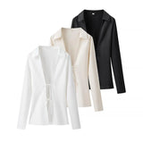 Fongt New Women's Fashion Temperament With Acetic Acid Tying Shirt