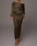 Fongt Gray Oblique Knitted Sexy Set Two-Piece