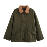 Fongt 2025 New Women's Retro Casual Clip Long-Sleeved Collage Splicing Buckle Jacket Jacket