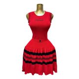 Fongt Women's Small Scented Striped U-Neck Cake Ponve-Free Sleeveless Knitted Dress