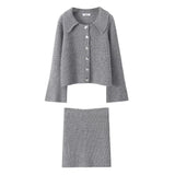 Fongt Spring Long Sleeve Clasp Dress Loose Sweater Tight Skirt Knit Set