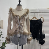 Fongt Shooting Waste Soil Wind Irregular Wood Ear Trumin Knitting To Make Old Hole Splicing Hairy Blouse Hottie Cardigan 2987