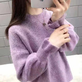 Fongt Sleeve Sweater Female Cocoon New Style Korean Version Foreign Style Versatile Languid Lazy Wind Wears Knit Bottom Unlined Upper Garment Versatile-Outfit