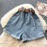 Fongt And Waist Cowboy Broad-Legged Shorts Women Retro Niche High-Rise Thin Casual Hot Trousers