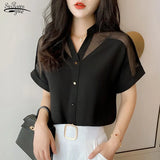 Summer Women Shirts Pullover Chiffon Short-Sleeved Women Tops Solid Color Mesh V-neck Women Clothing camisas mujer