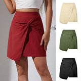 Fongt Summer New Women's Pure-Color High-Waisted Cotton Thrombony Tipper Irregular A-Word Half-Body