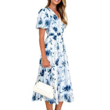 Fongt Spring Summer New Long Women's Bubble Sleeve High-End Print Sexy Style Women's Dress Dress